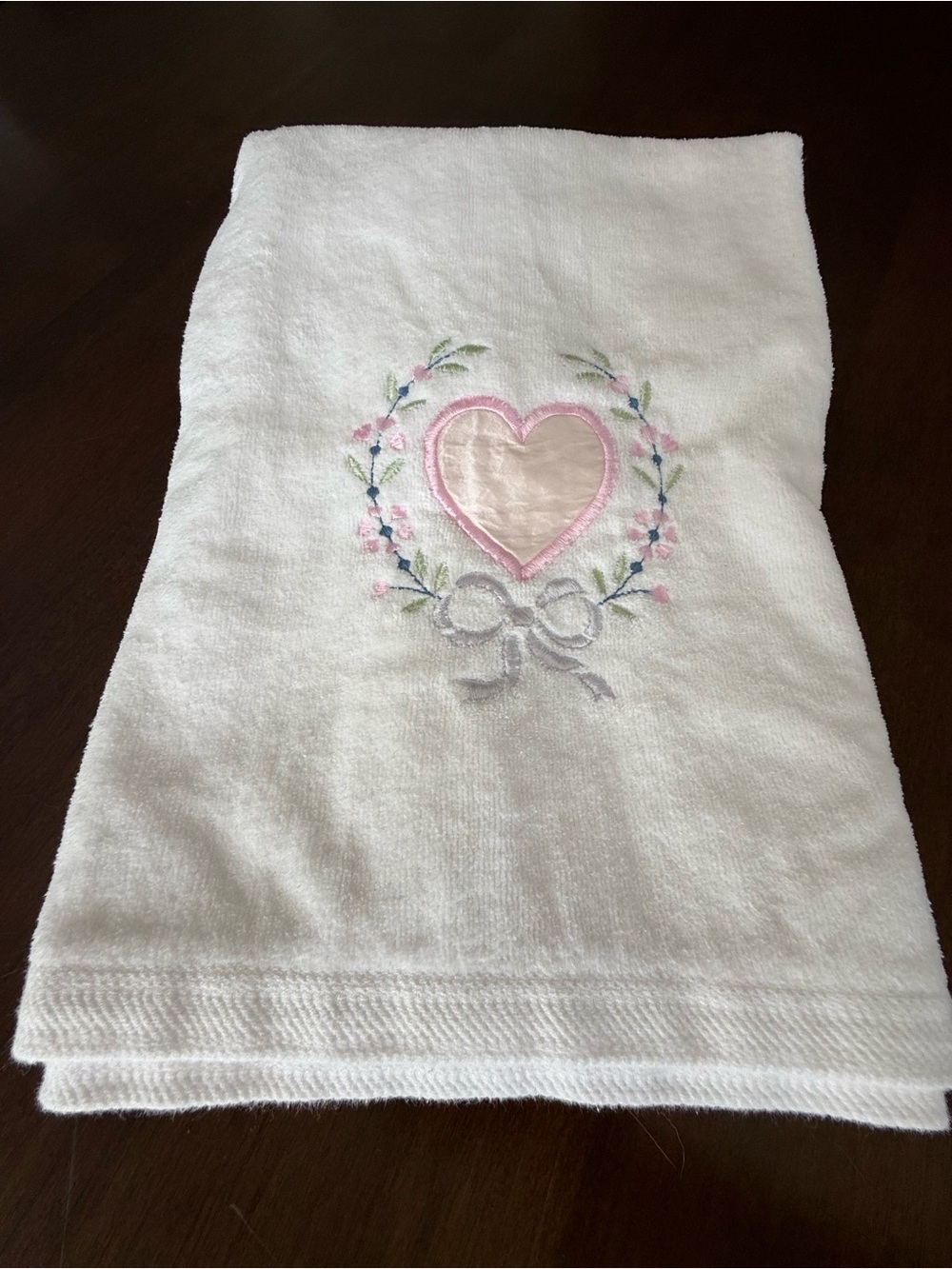 Vintage Saturday Knight Heart Floral Embroidered Bath Towel Cottagecore